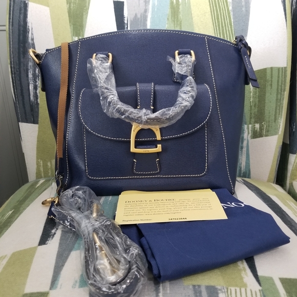 Dooney & Bourke Naomi Satchel Saffiano Leather Shoulder Bag Purse In Marine Blue
